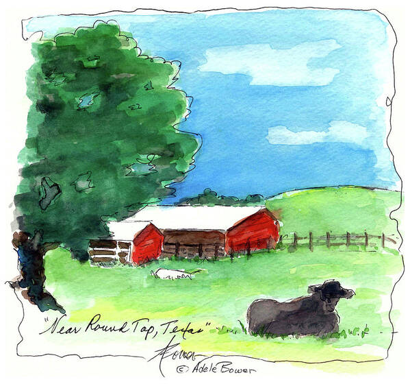 Watercolor Art Print featuring the painting Near Round Top, Texas by Adele Bower