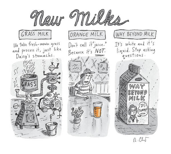 Captionless Art Print featuring the drawing New Milks by Roz Chast