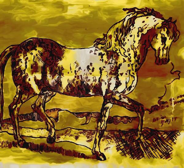 Paintings Of Horses Art Print featuring the mixed media Portreture Horsereture by Bencasso Barnesquiat