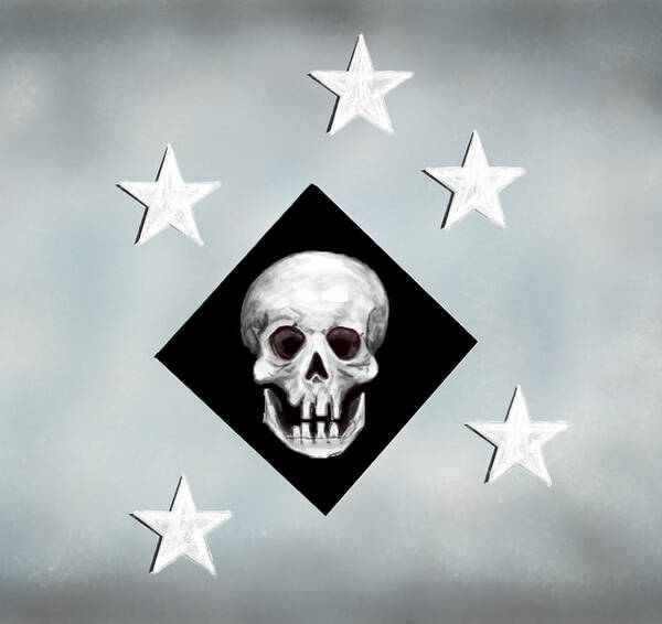  Art Print featuring the mixed media Skull and Stars by Charlotte Gac