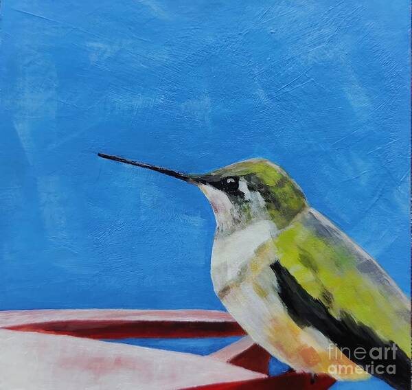 Hummingbird Art Print featuring the painting Taking a Break by Lisa Dionne