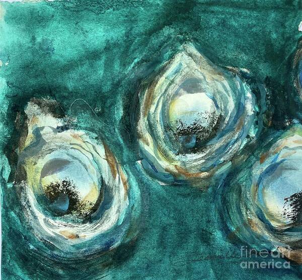 Louisiana Seafood Art Print featuring the painting Three Oyster Cult by Francelle Theriot