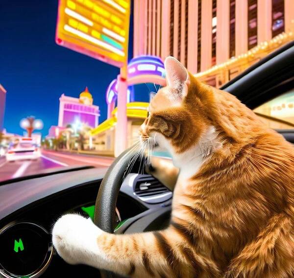 Cat Art Print featuring the digital art Vegas Trip by Cats In Places