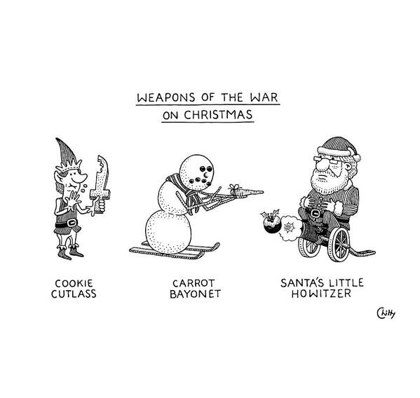 Captionless Art Print featuring the drawing Weapons Of The War On Christmas by Tom Chitty