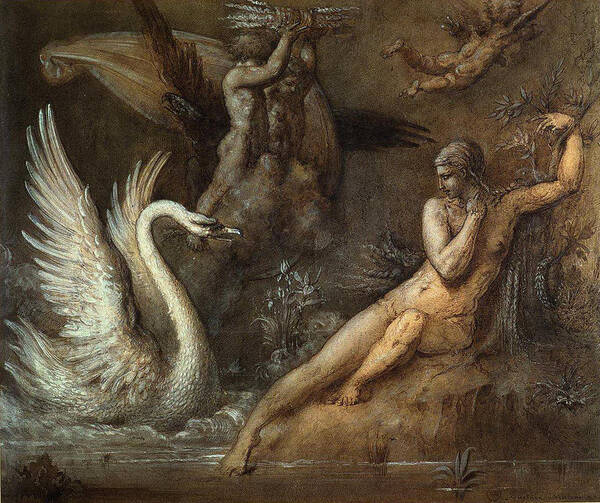 Gustave Moreau Art Print featuring the drawing Leda and the Swan #1 by Gustave Moreau