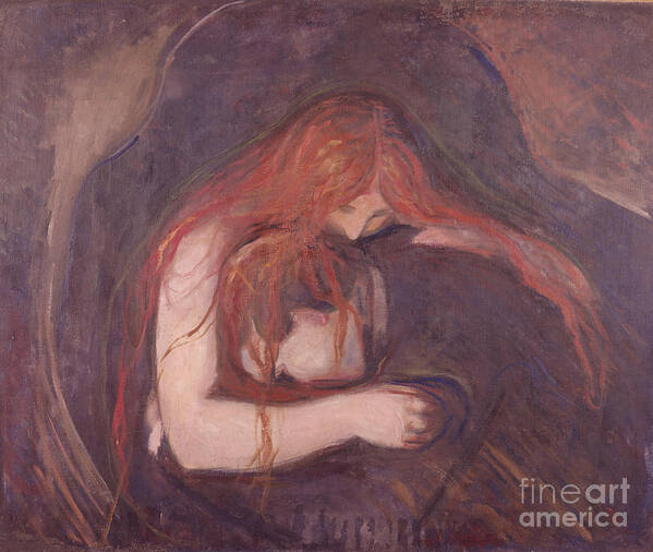 Edvard Munch Art Print featuring the painting Vampire #1 by Edvard Munch