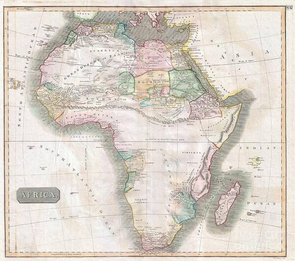  This Hand Colored Map Is A Steel Plate Engraving Art Print featuring the photograph 1813 Thomson Map of Africa by Paul Fearn