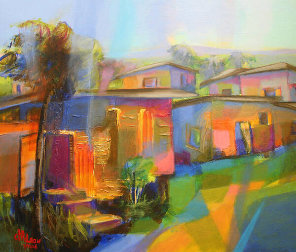Abstract Art Print featuring the painting Houses by Cynthia McLean