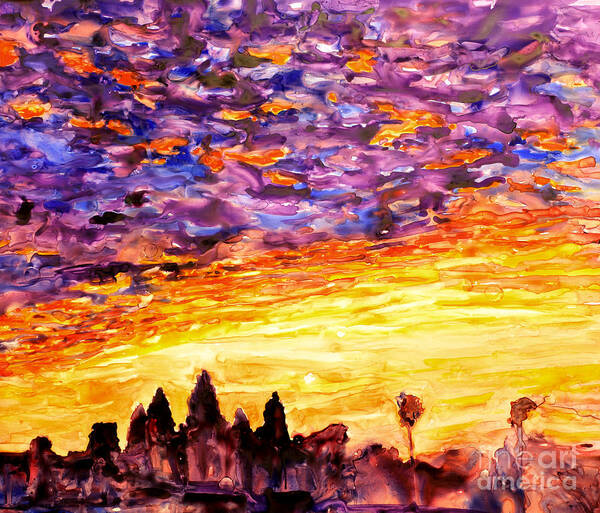 Yupo Art Print featuring the painting Angkor Sunrise #3 by Ryan Fox