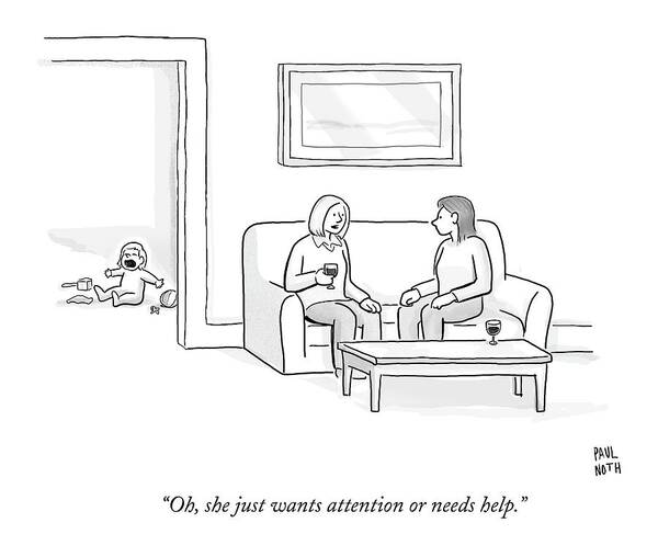 Baby Art Print featuring the drawing A Mother Talks To Her Friend by Paul Noth