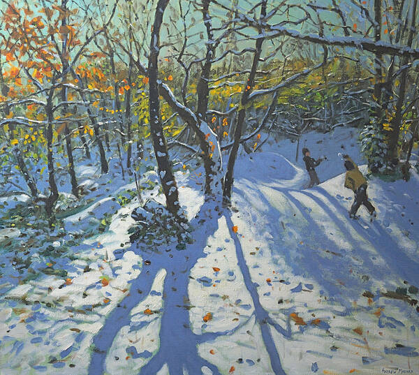 Andrew Macara Art Print featuring the painting Allestree Park Woods November by Andrew Macara