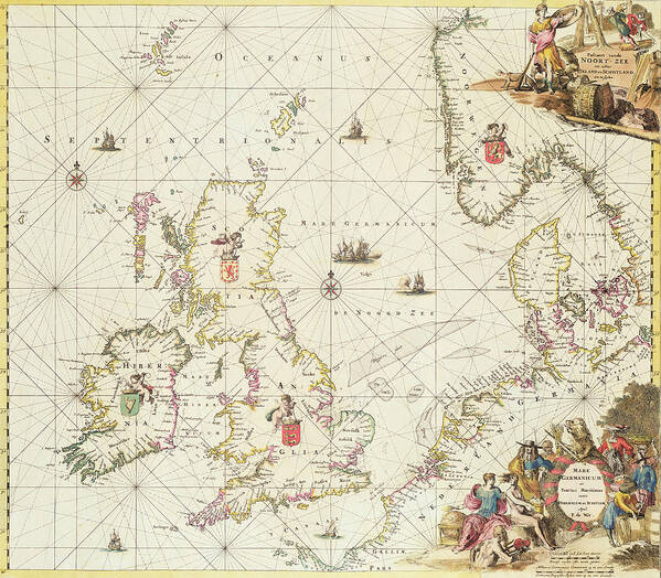 Uk Art Print featuring the drawing Antique Map of the North Sea by Frederick de Wit