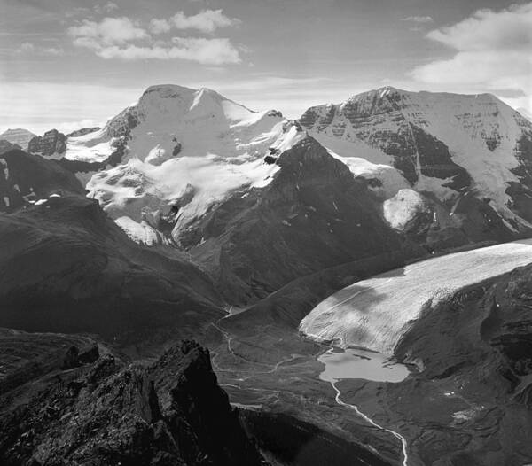 Athabasca Glacier Art Print featuring the photograph T-303504-BW-Athabasca Glacier in 1957 by Ed Cooper Photography