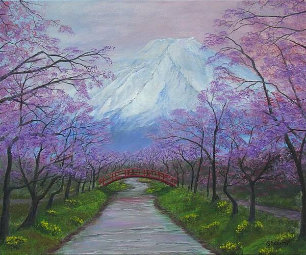 Landscapes Art Print featuring the painting Blooms of Fuji by William Stewart