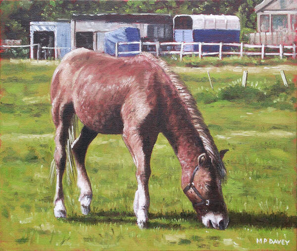Horse Art Print featuring the painting Brown Horse By Stables by Martin Davey