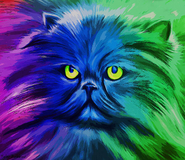 Cat Art Print featuring the mixed media Cat of many colors by Tyler Robbins