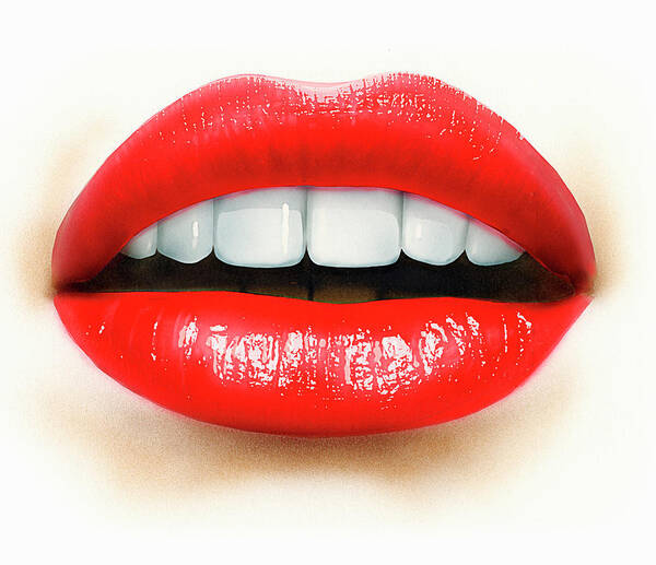 Adult Art Print featuring the photograph Close Up Of Mouth, Teeth And Red Lips by Ikon Ikon Images