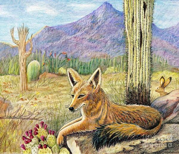 Coyote Art Print featuring the drawing Come One Step Closer by Marilyn Smith