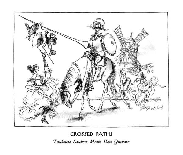 Crossed Paths
Toulouse-lautrec Meets Don Quixote

Crossed Paths: Toulouse-lautrec Meets Don Quixote: Title. Don Quixote Has Toulouse-lautrec Mounted On His Lance. 
History Art Print featuring the drawing Crossed Paths
Toulouse-lautrec Meets Don Quixote by Ronald Searle