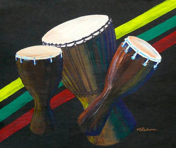 Djembe Art Print featuring the drawing Djembe Drums by Vic Delnore