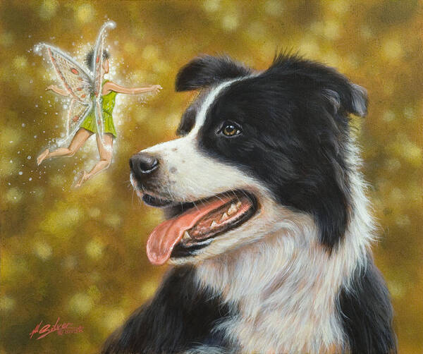 Dog Paintings Art Print featuring the painting Faerie tales by John Silver