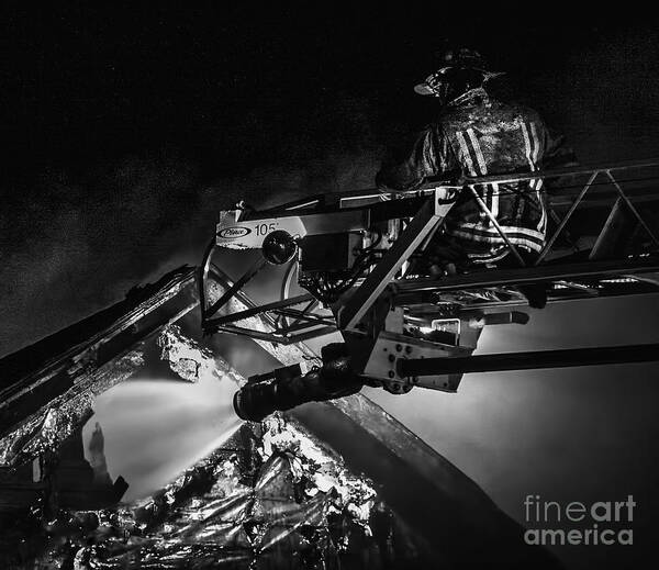 Firefighter Art Print featuring the photograph Firefighter at work by Jim Lepard