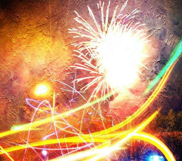 Fireworks Art Print featuring the photograph Fireworks as a painting by Karl Rose
