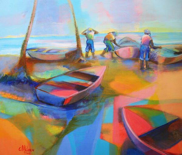 Abstract Art Print featuring the painting Fishermen by Cynthia McLean