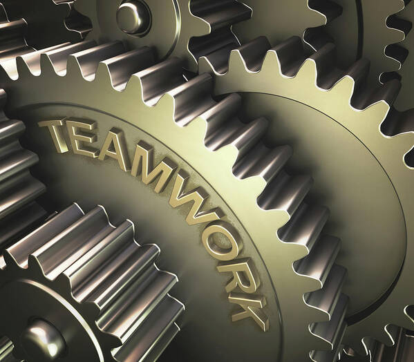 3 Dimensional Art Print featuring the photograph Gears With The Word 'teamwork' by Ktsdesign