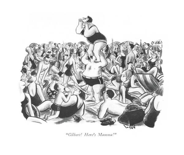 111259 Sho Sydney Hoff Crowded Beach Art Print featuring the drawing Gilbert! Here's Mamma! by Sydney Hoff