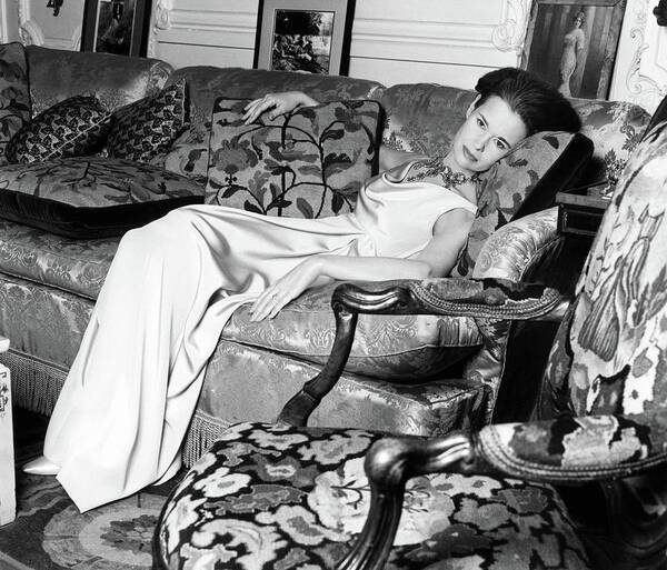 Decorative Art Art Print featuring the photograph Gloria Vanderbilt Reclining On A Couch by Horst P. Horst