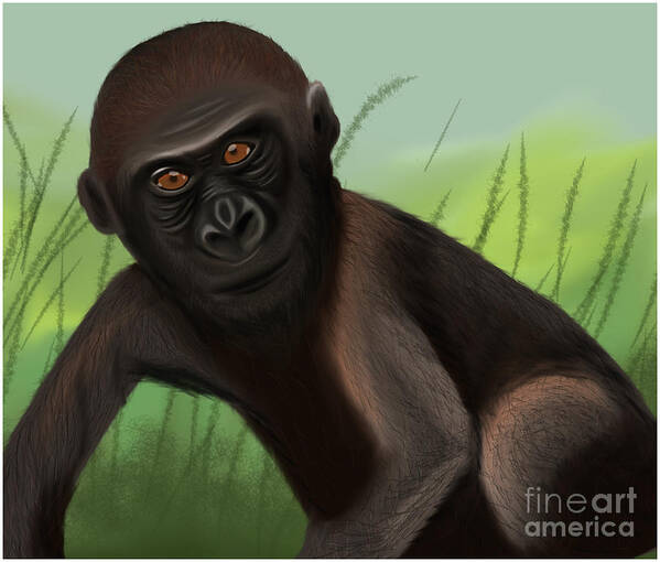  Art Print featuring the painting Gorilla Greatness in the Jungle by Barefoot Bodeez Art