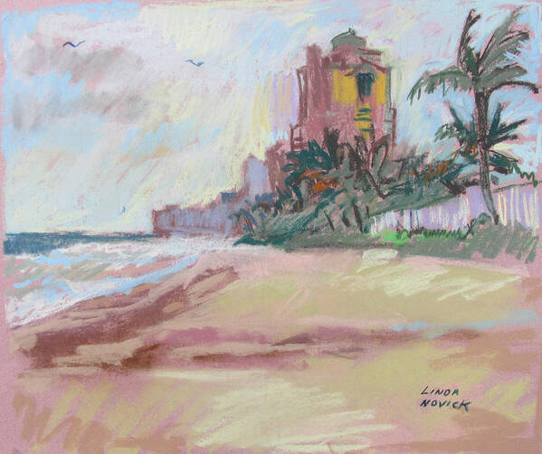 Beach Art Print featuring the painting Hazy Beach by Linda Novick