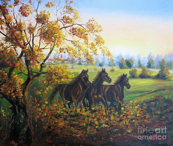 Horses Art Print featuring the painting Horses by Vesna Martinjak