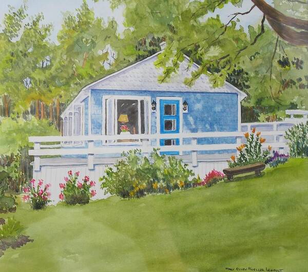 Blue Art Print featuring the painting Jacques and Colette's Cottage by Mary Ellen Mueller Legault