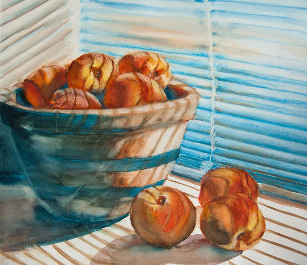 Peaches Art Print featuring the painting Many Blind Peaches by Jani Freimann