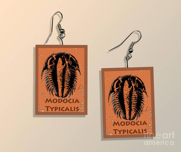 Paper Earrings Art Print featuring the digital art Modocia Typicalis Fossil Trilobite Paper Earrings by Melissa A Benson