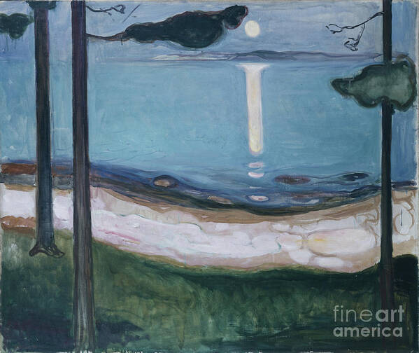 Edvard Munch Art Print featuring the painting Moonlight by Edvard Munch