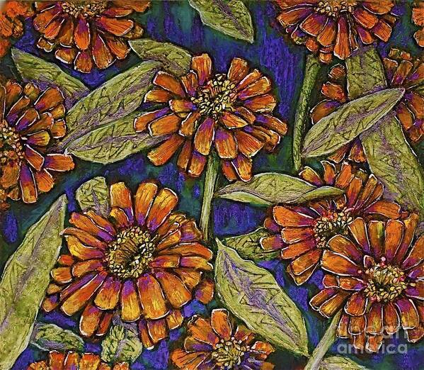 Flower Art Print featuring the pastel NaZinnias by Linda Simon