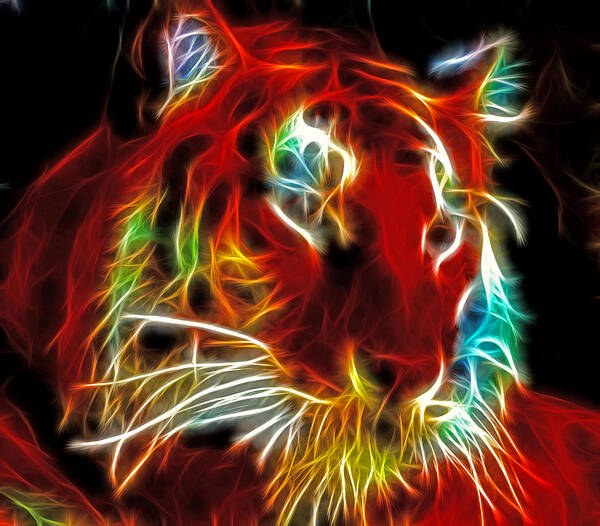 Tiger Art Print featuring the digital art Neon Tiger by Lynne Jenkins