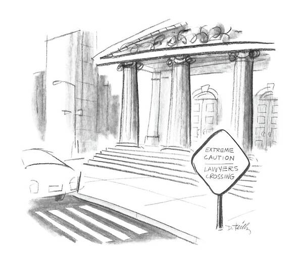 No Caption
Crossing Sign Reads Art Print featuring the drawing New Yorker February 8th, 1988 by Donald Reilly