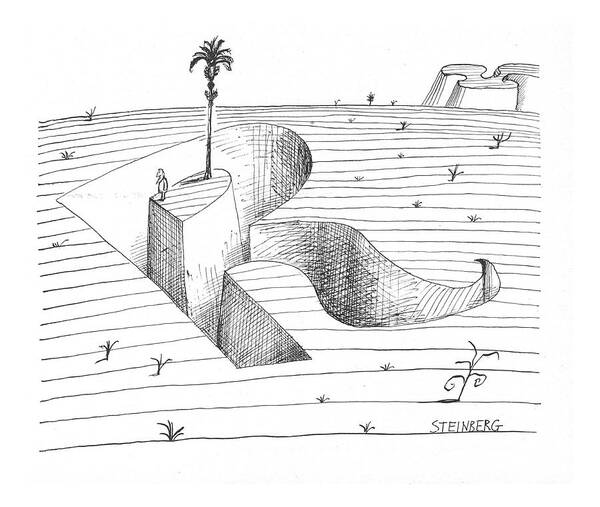 82817 Sst Saul Steinberg (in An Eroded Plateau Landscape Art Print featuring the drawing New Yorker January 15th, 1966 by Saul Steinberg