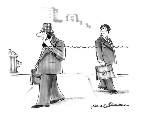 (a Business Man Walking Down A Street Using A Phone With A Cord Rather Than A Cordless A Cell Phone.)
Technology Art Print featuring the drawing New Yorker January 31st, 1994 by Bernard Schoenbaum