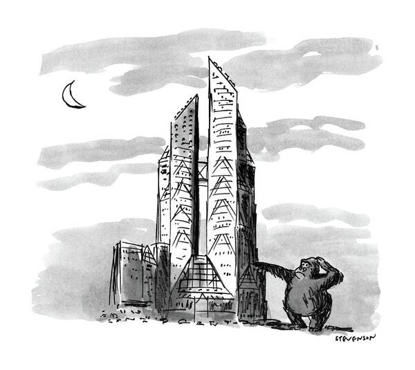 No Caption
Moshe Safdie: A Giant Ape Scratches His Head Next To A Proposed Replacement For The Coliseum On Columbus Circle Art Print featuring the drawing New Yorker November 23rd, 1987 by James Stevenson