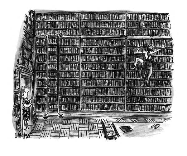 (a Librarian Watches As A Young Woman Climbs The Shelves Of The Library Without Using A Ladder.)
(huge Library Room Art Print featuring the drawing New Yorker October 10th, 1994 by Warren Miller