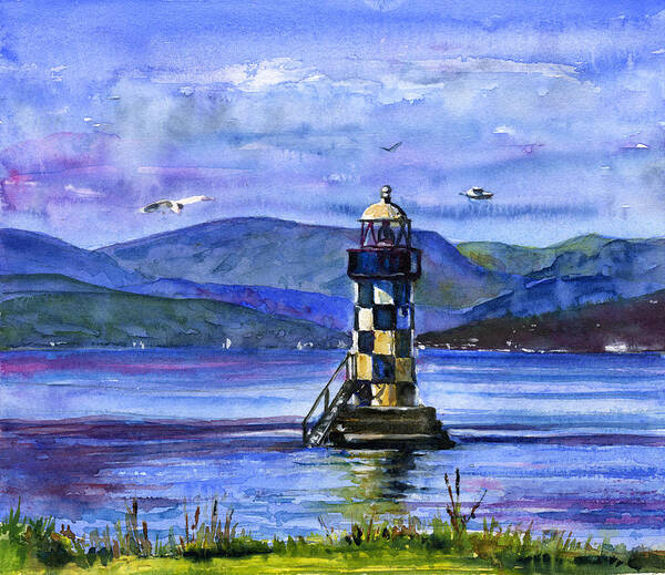 Scotland Art Print featuring the painting Perch Lighthouse Glasgow Scotland by John D Benson