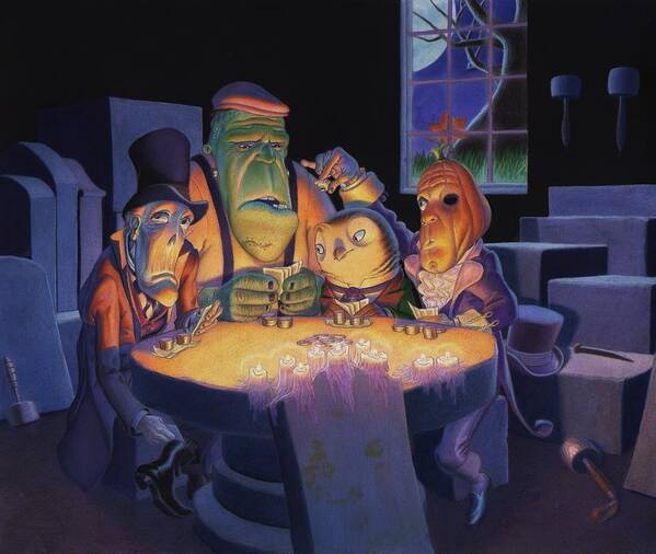 Halloween Art Print featuring the painting Poker Buddies by Richard Moore