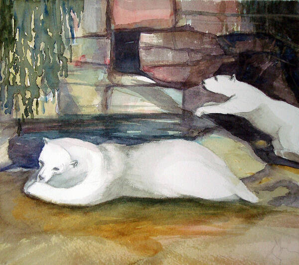 Animal Art Print featuring the painting Polar Bears by Karen Coggeshall