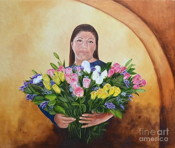 People Art Print featuring the painting Rosa's Roses by Mary Rogers