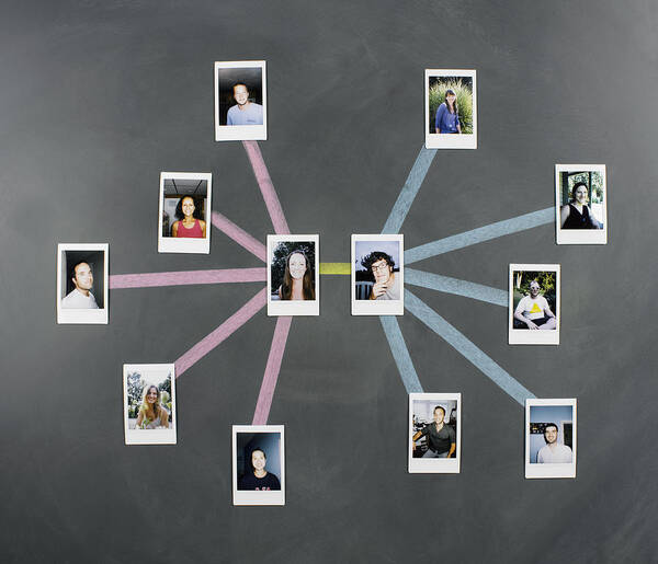 Large Group Of Objects Art Print featuring the photograph Social Network Diagram with Photos by Jeffrey Coolidge